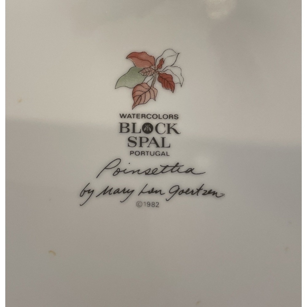 Block Spal Watercolors Poinsettia Dinner Plates Plate 1982 10.5" Set Of 4 VTG - Picture 4 of 4